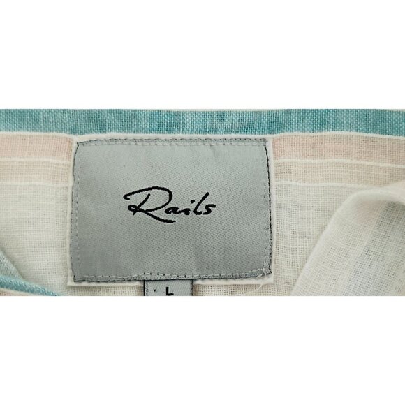 Rails Marbella Linen Blend Stripe Button Down Shirt Large - Picture 10 of 12